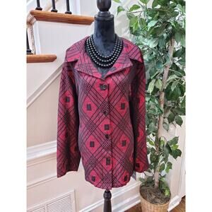 Sag Harbor Women Red Polyester Single Breasted Buttons Front Long Coat Size 22W